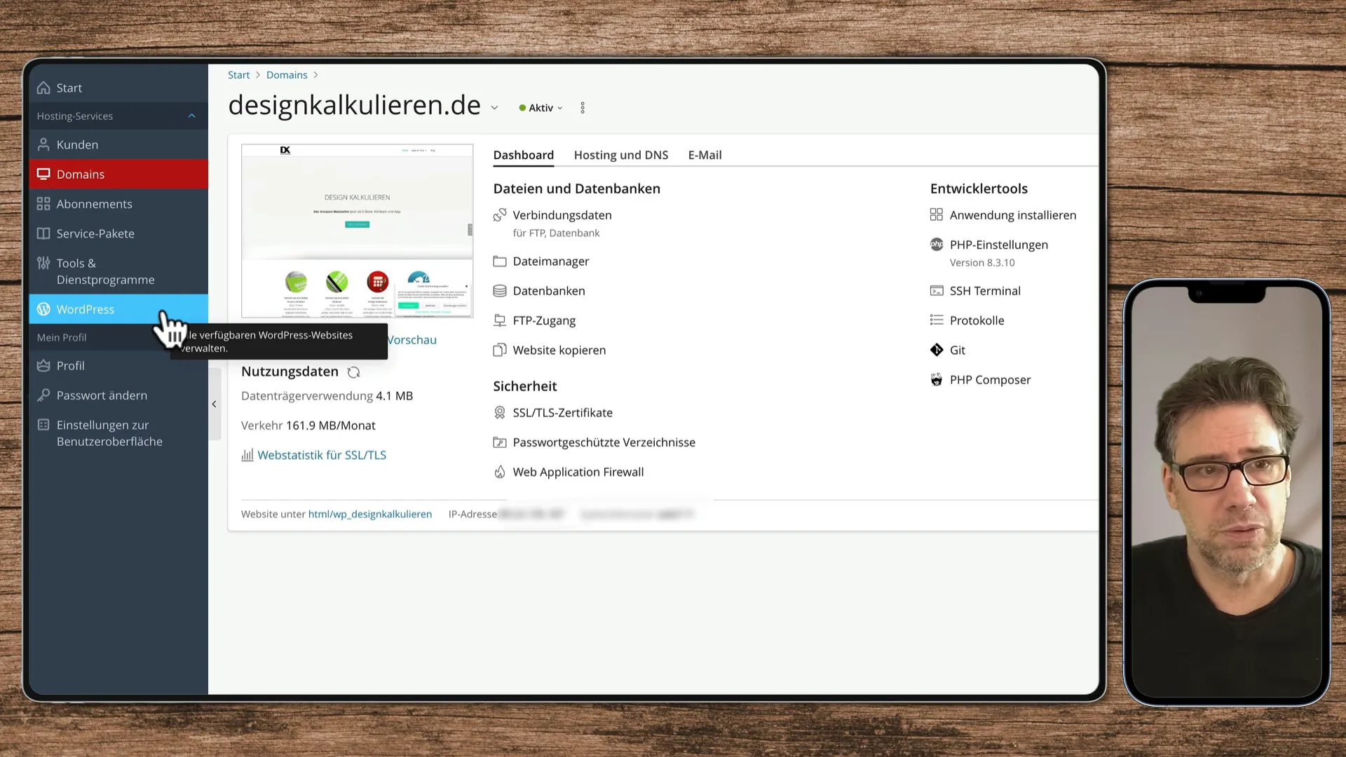 Plesk Backend Übersicht