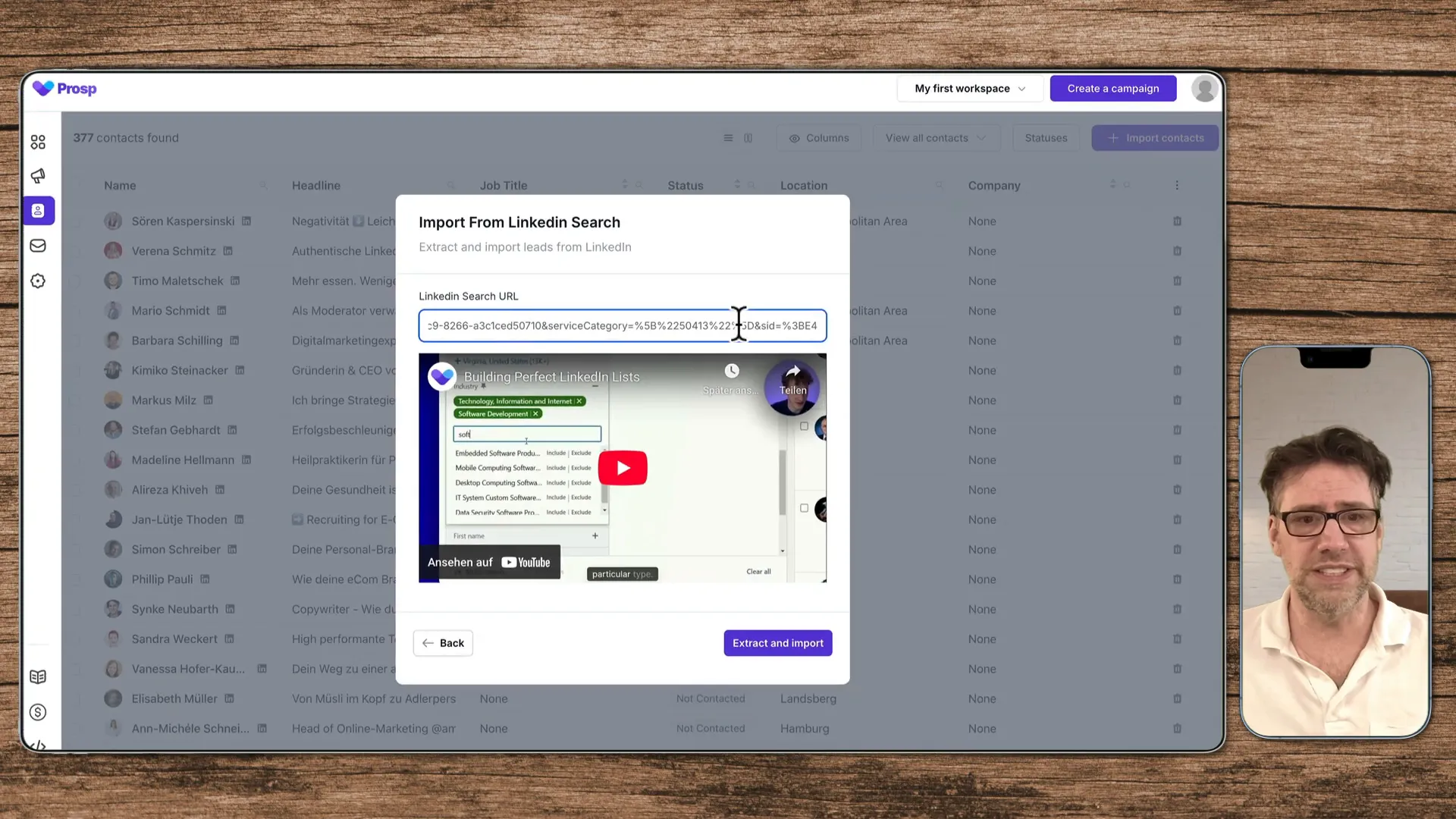 Leads hinzufügen in Prosp