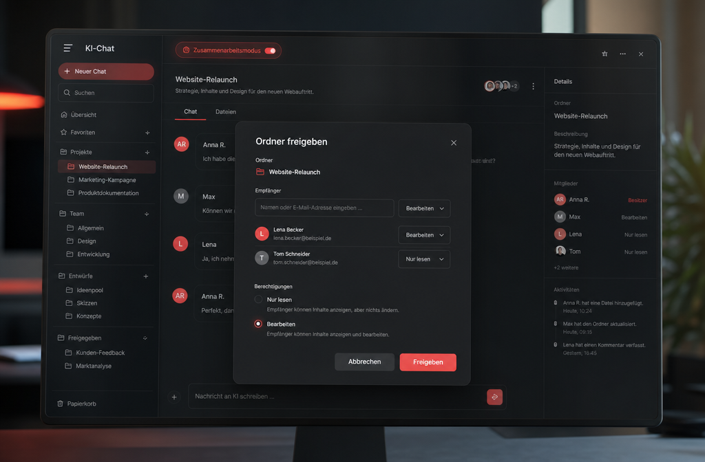 Close-up screenshot mockup of Claude Desktop app interface in German language mode showing the Cowork mode toggle switch