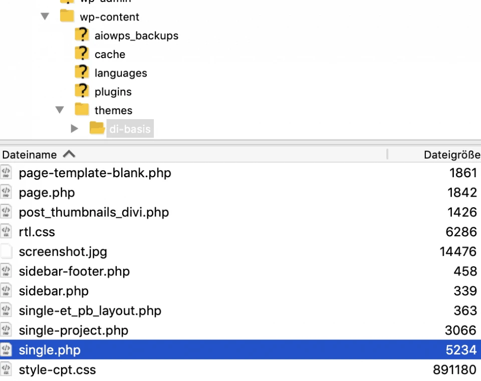 Schritt 1: Single.php kopieren – DIVI Related Posts ohne Plugin