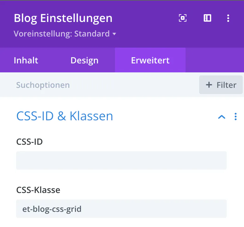 Schritt 1: CSS-Class dem Modul Blog hinzufügen – Divi Blog 2 Spalten