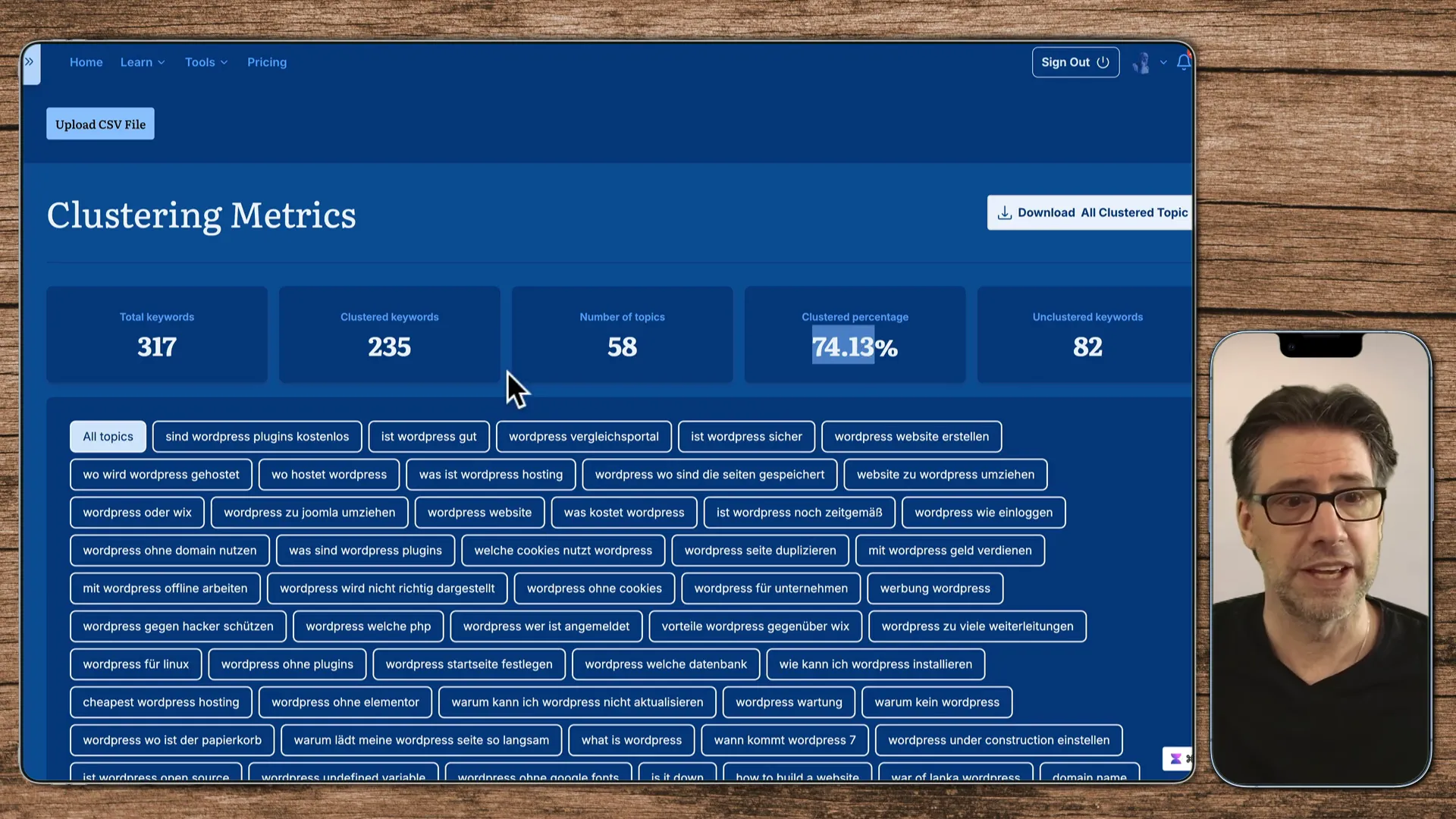Screenshot des Keyword-Clusterings