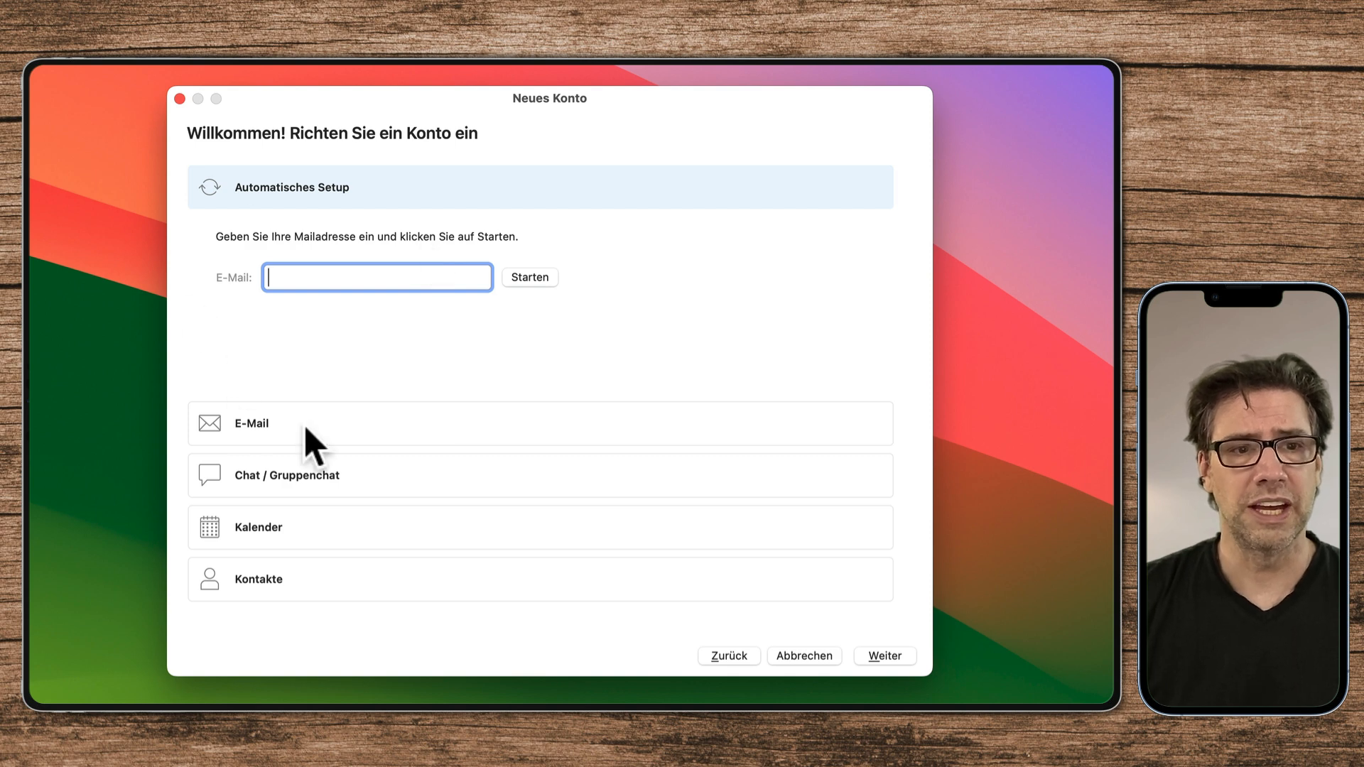 Screenshot der Konto-Einrichtung im E-Mail-Client