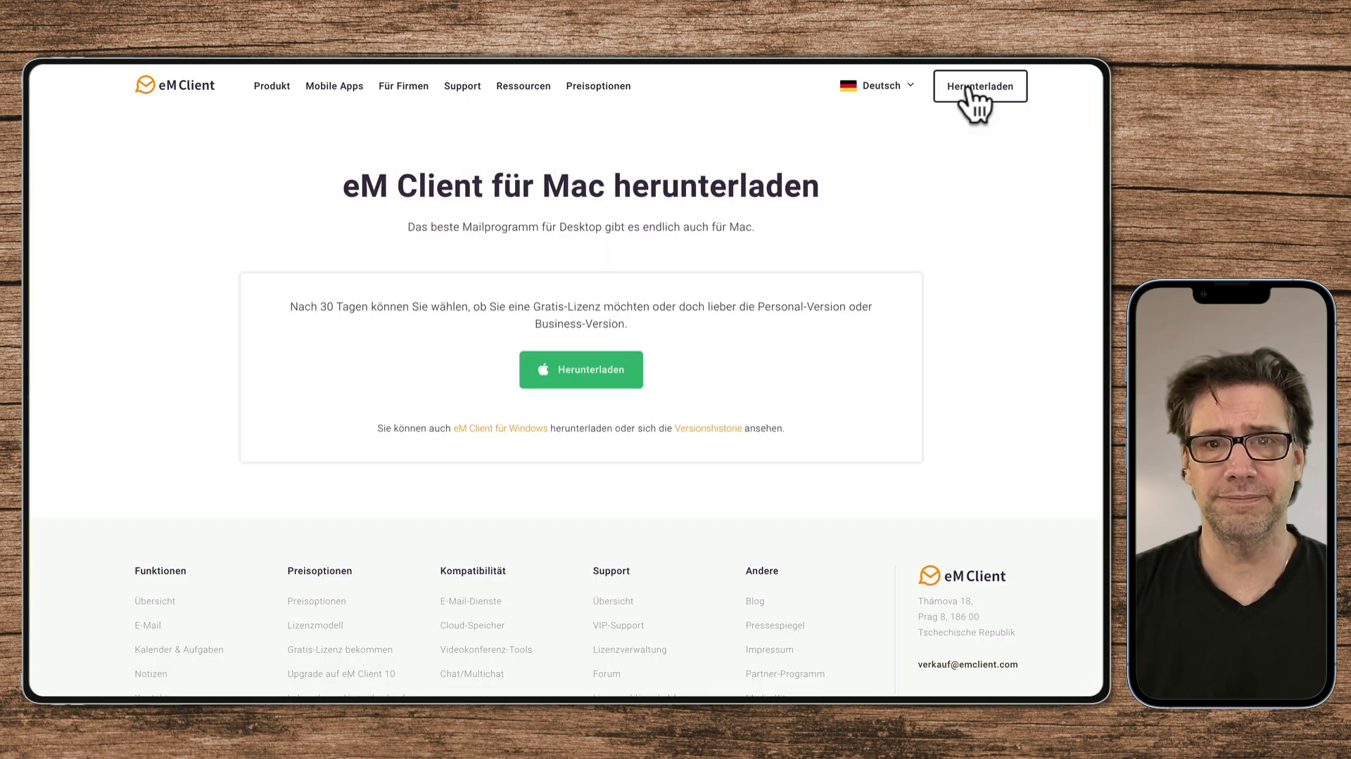 Screenshot der Download-Seite für den E-Mail-Client