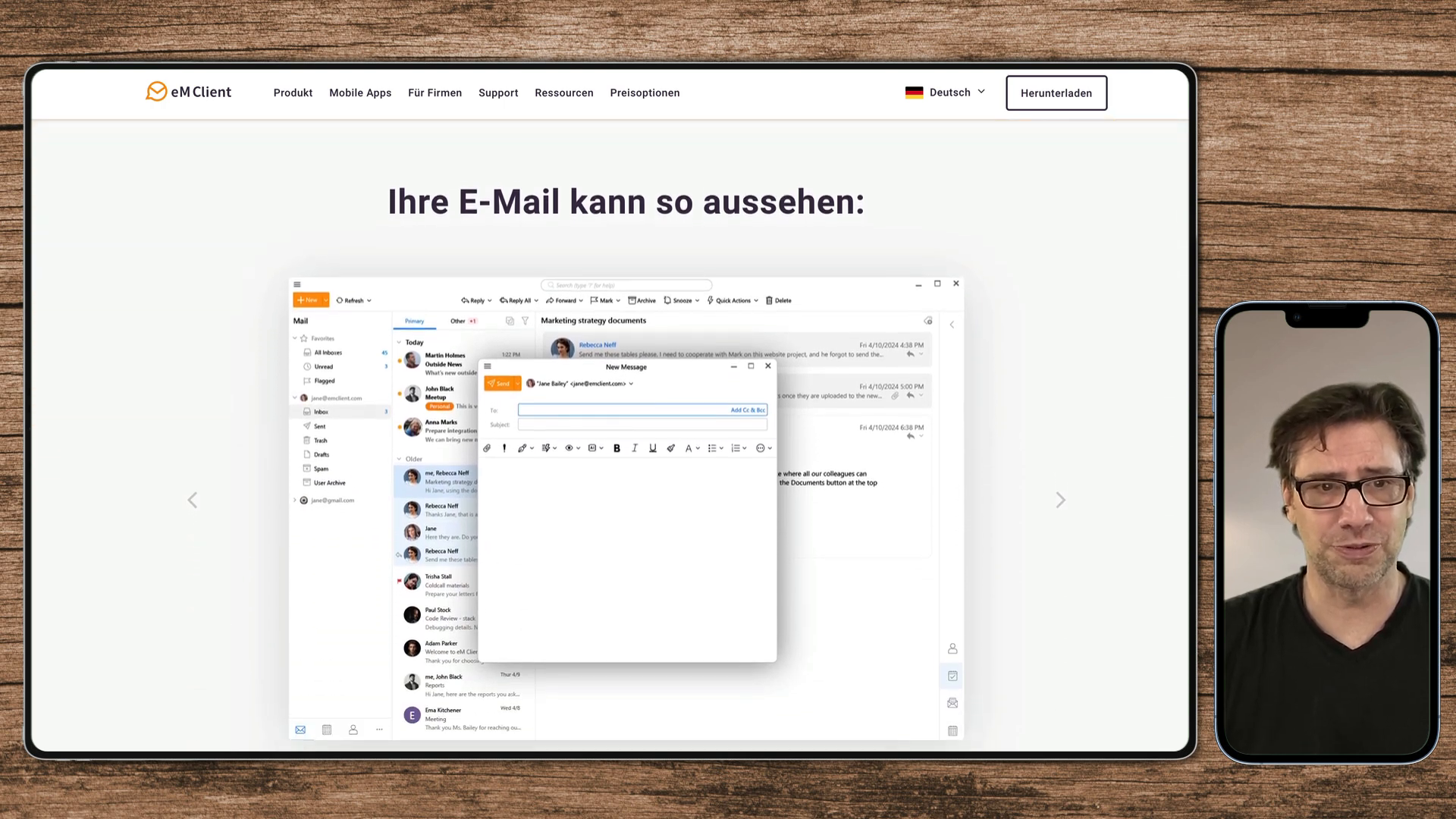 Screenshot des E-Mail-Client Designs