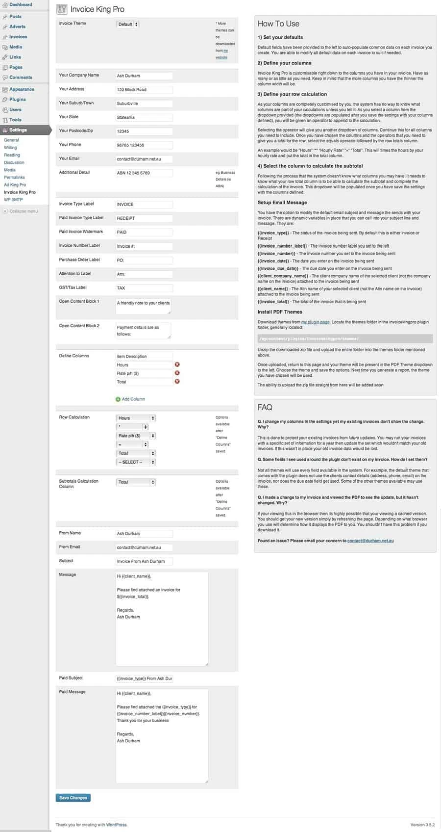 wordpress plugin rechnungen