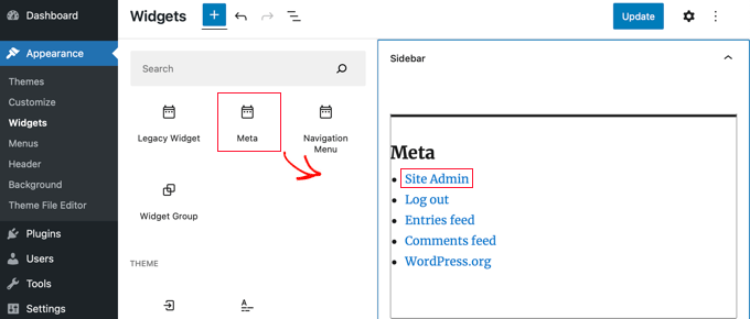 wordpress admin login Beispiel: WordPress Login Admin über das Meta-Widget