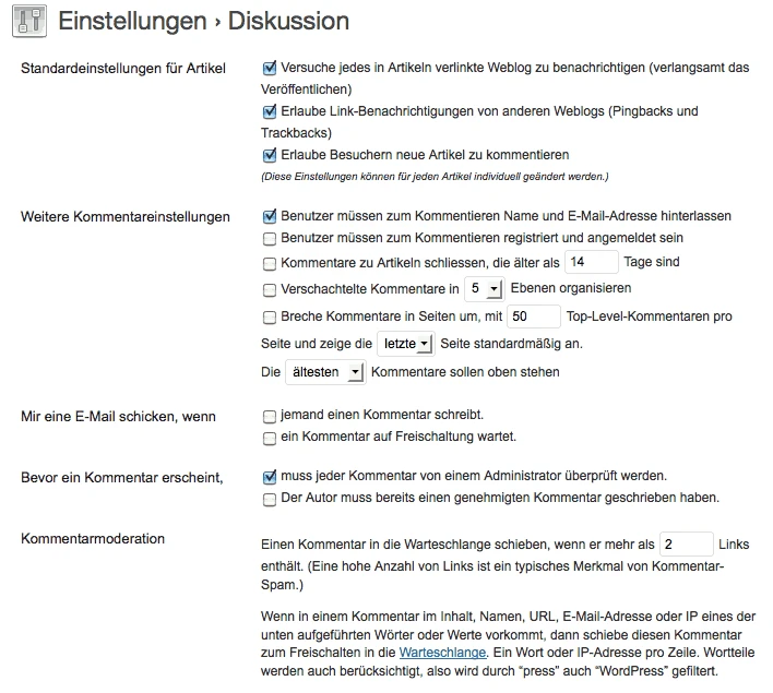 WordPress Kommentarfunktion abschalten