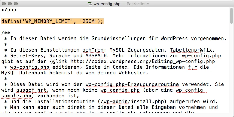 Internal Server Error WordPress Beispiel: Fehler 2: PHP Memory Limit